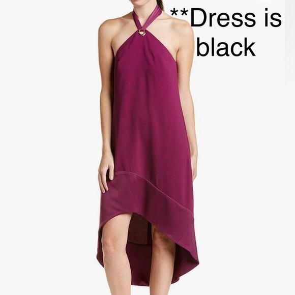 Trina Turk Women's Glow Halter Neck Carmel Crepe Black Dress